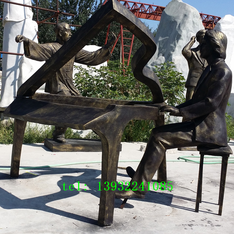 公园广场铜雕弹钢琴人物雕塑摆件厂家定制